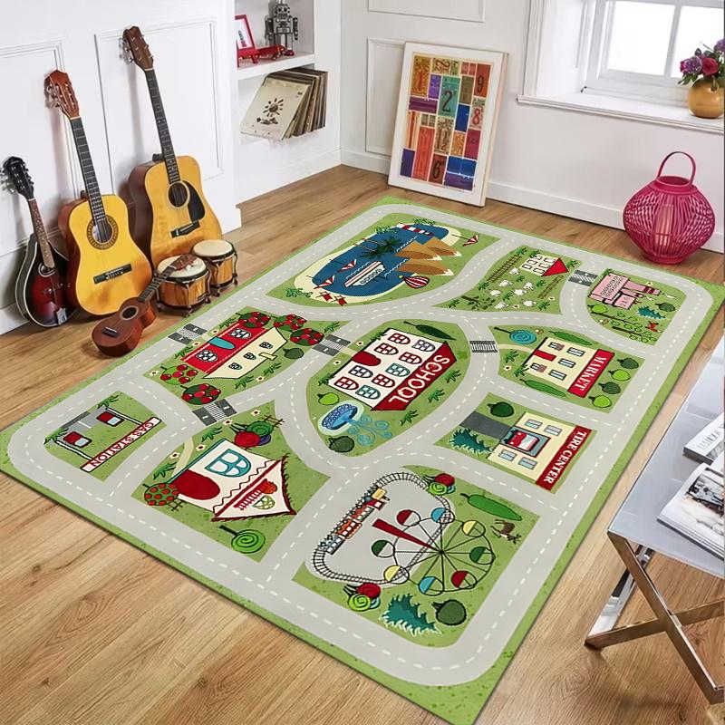 

Kids Educational Area Rug Cute Pink City Map Play Mat Soft Non-Slip Washable Area Carpet Interactive Town Floor Mat for Nursery 40x60cm