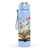 1PC Open Book Wildflower Bouquet 750ml Color Plastic Sports Water Bottle Leakproof Flip Straw Lid Suitable for Sports Office Home Use