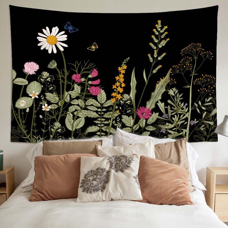 Watercolor Wildflowers, Plants, Natural Aesthetics and Art tapestry 75x100