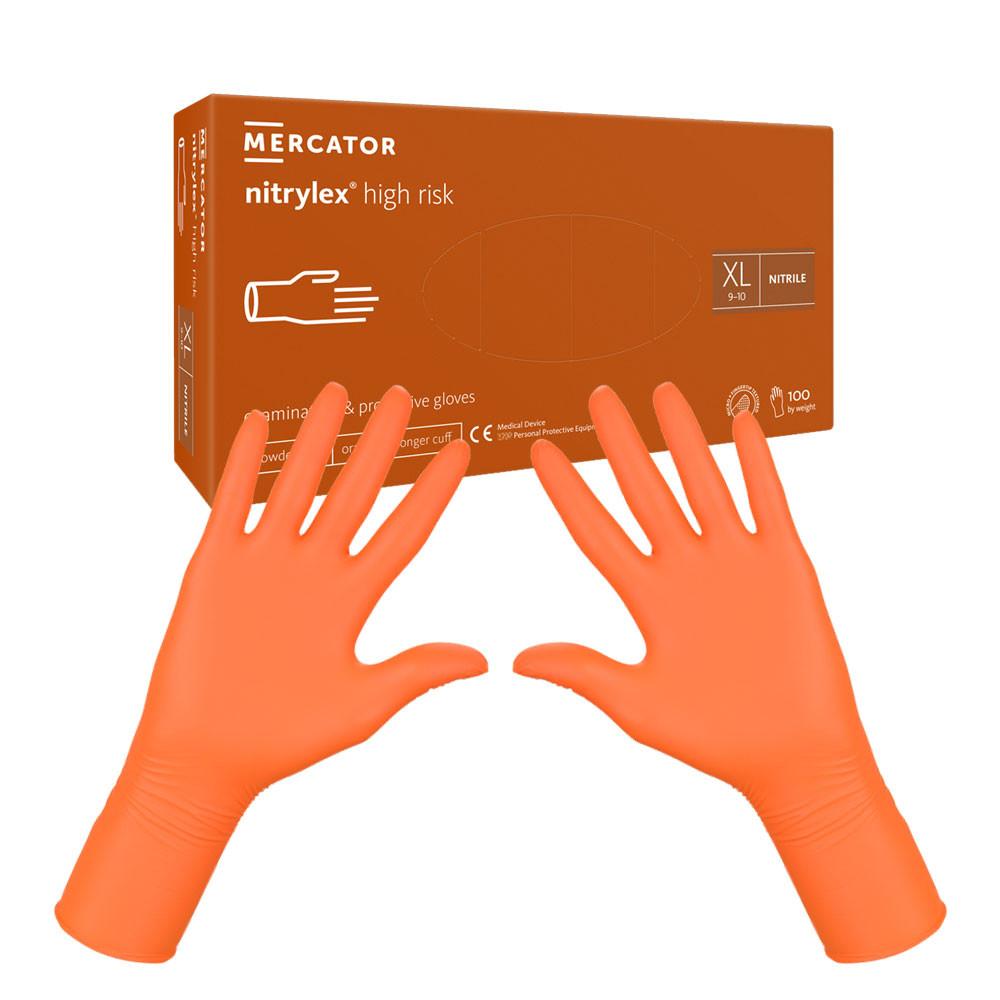 Mercator Nitrylex High Risk Orange Nitrile Gloves 100 Pcs