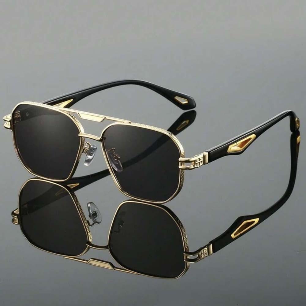 Retro Double Bar Sunnies Square Frame Anti-UV Glasses Unisex Polarizing Lens Sunglasses  Outdoor