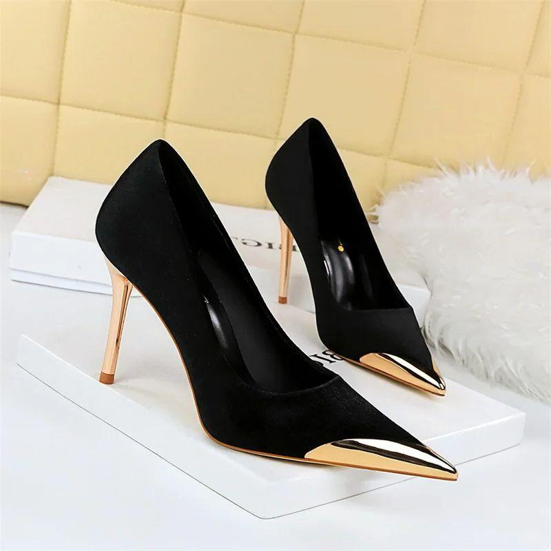 Fashion Women Fashion Comfort Suede High Heels Green Burgundy Pumps Metal Cap Pointed Toe Velvet Evening Party Office Single Shoes