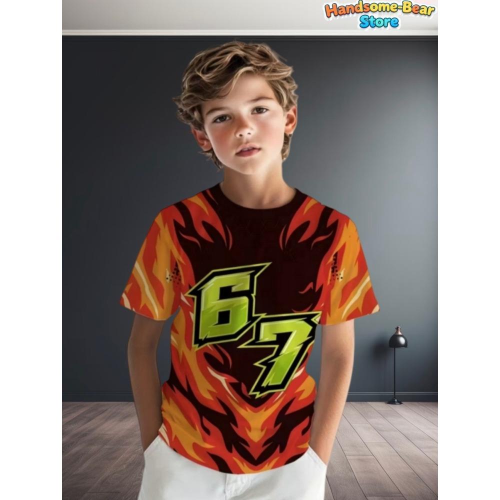 Lustiges Sechs Sieben T-Shirt für Kinder 67 Nummer 3D-Druck Sommer Kurzarm-T-Shirt Locker Basketball Sportoberteile Mode Kinderkleidung