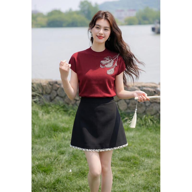 Mokana Women's National Style Stand Collar Short Sleeve T-Shirt