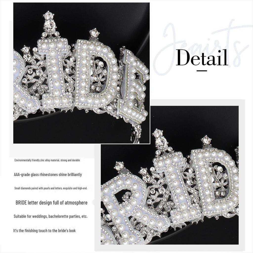 New Crystal Pearl Bride Crown & Headdress for Bachelorette Party with "BRIDE" Sash