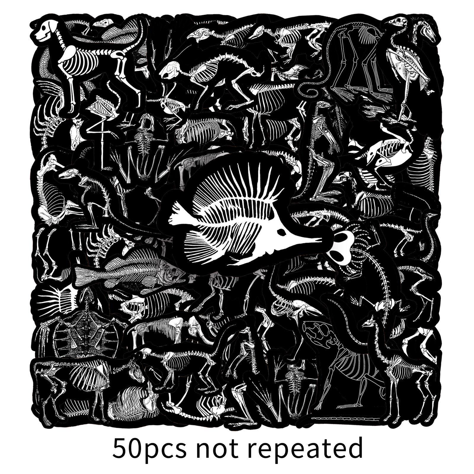 50 Skeleton Stickers for Kids: Educational Black & White Halloween Decor - Waterproof & Decorative