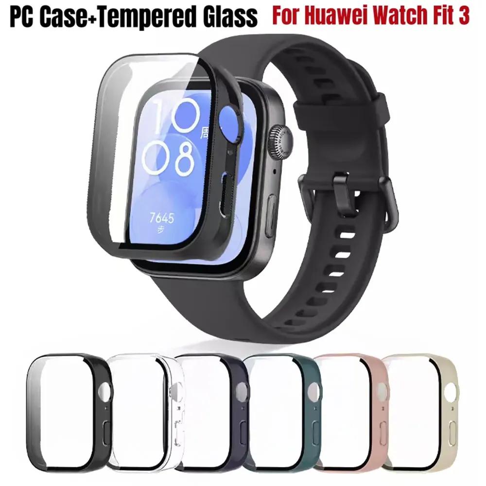 Glass+Case For Huawei Watch Fit 3 All-Around Screen Protector Hard PC Bumper Tempered Glass Watch Case correa Huawei Watch Fit 3
