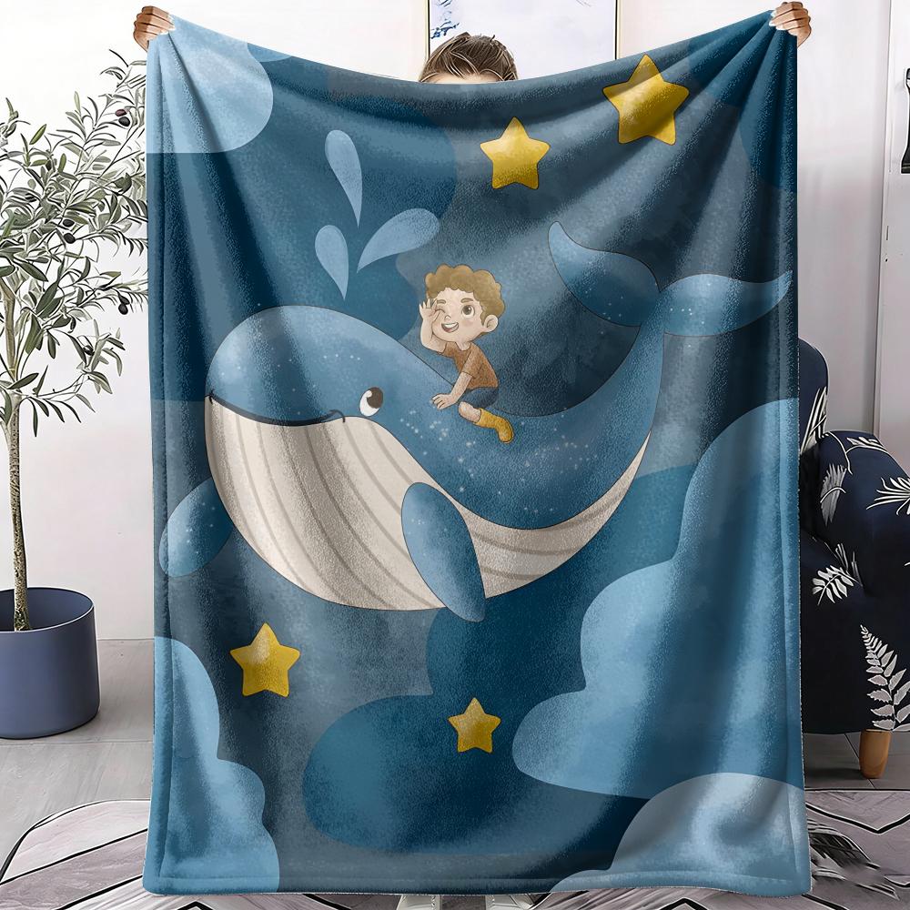 Whale Starry Sky Throw Soft Flannel AC Blanket Lightweight Summer Nap Throw Cozy Blanket for Sofa Bed Travel Home