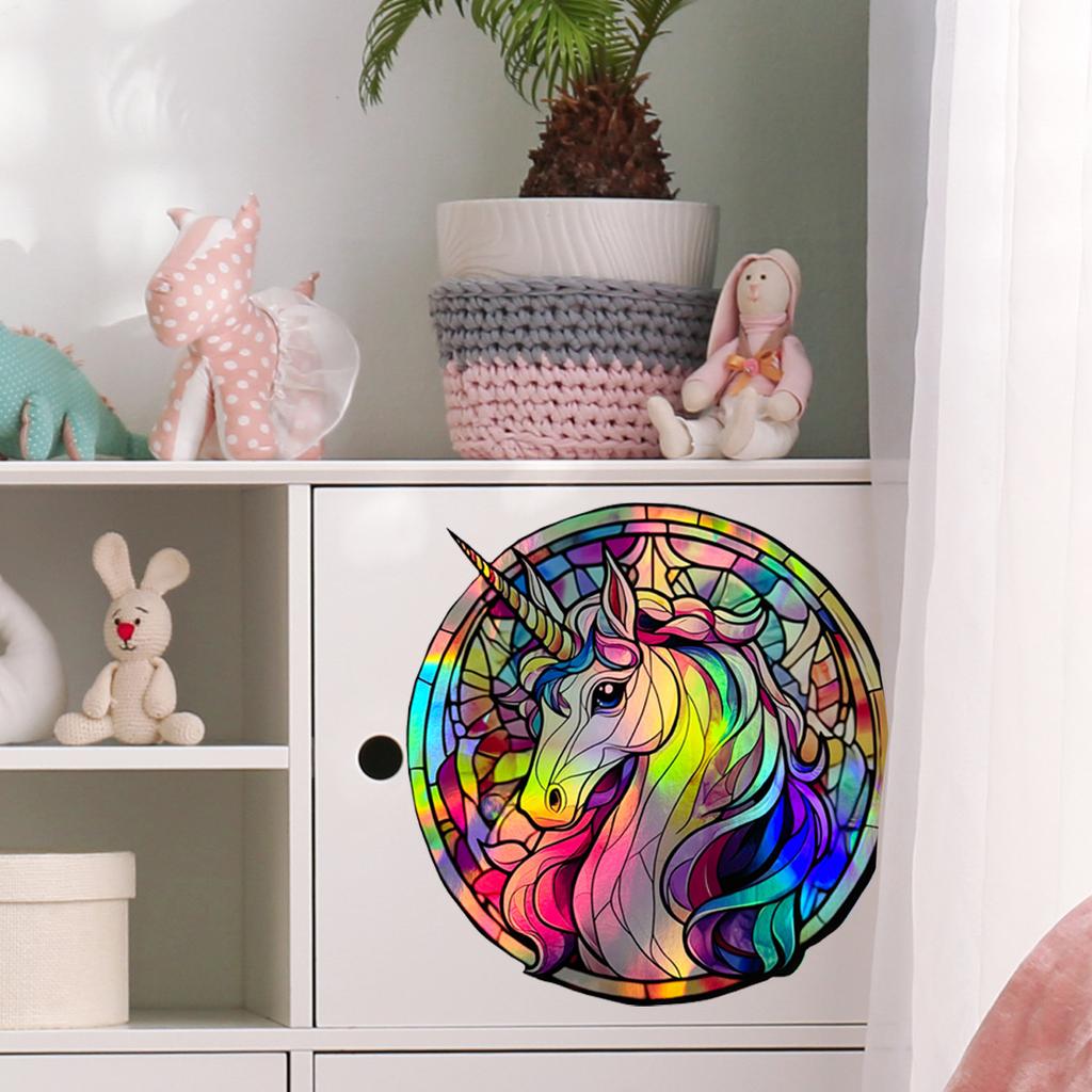 Ls13512 Laser Material Gradual Change Colorful Unicorn Round Wall Sticker Viewing Angle Different Pattern Color