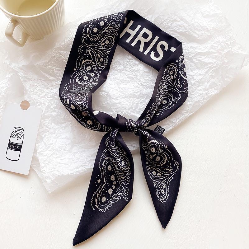 

Корейский шелковый платок с узором пейсли: Стильный аксессуар для шеи и повязка на голову для женщин 100*6cm чёрный