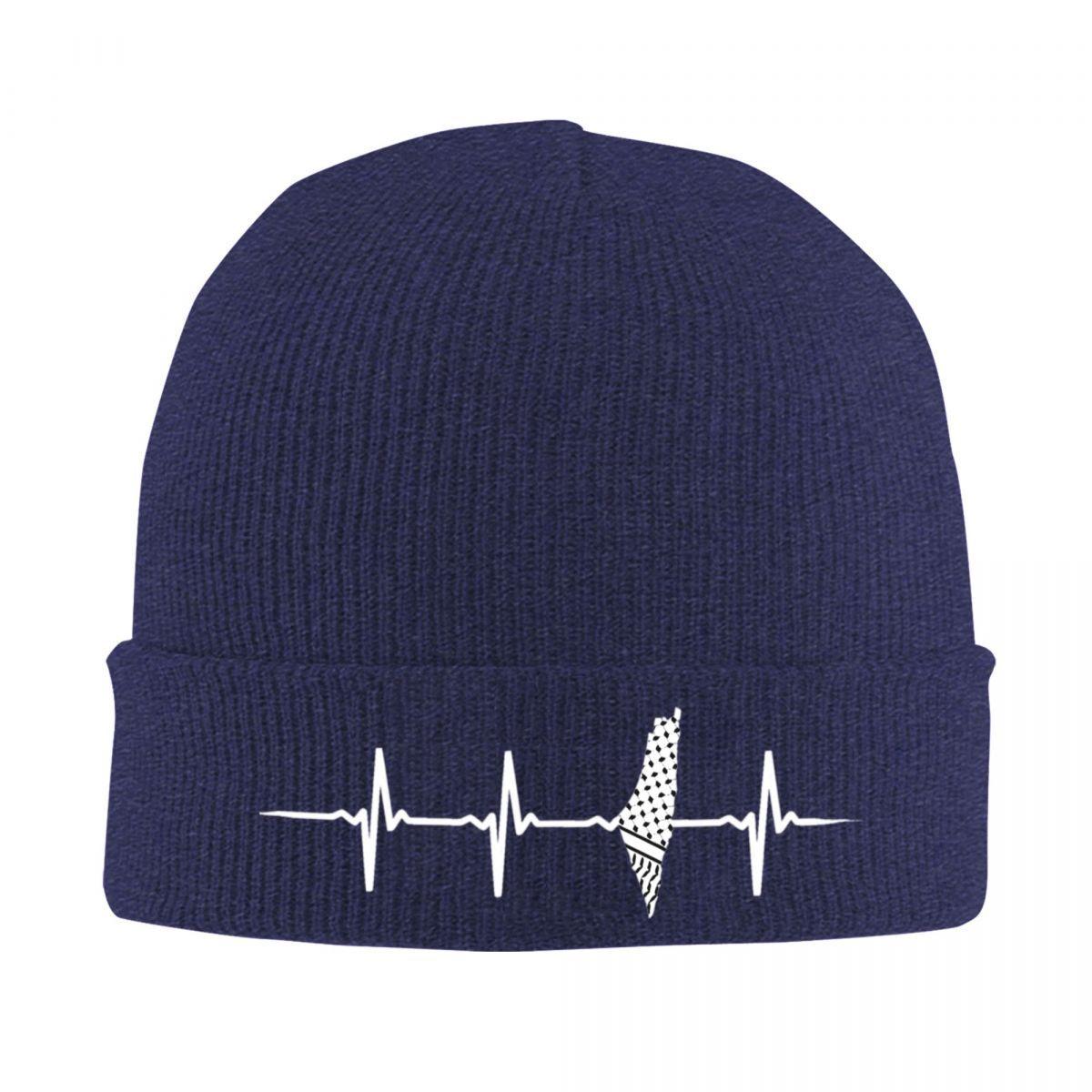 

Palestine Heartbeats Knitted Caps for Women Men Beanie Winter Hats Arabic Hatta Kufiya Keffiyeh Warm Cap