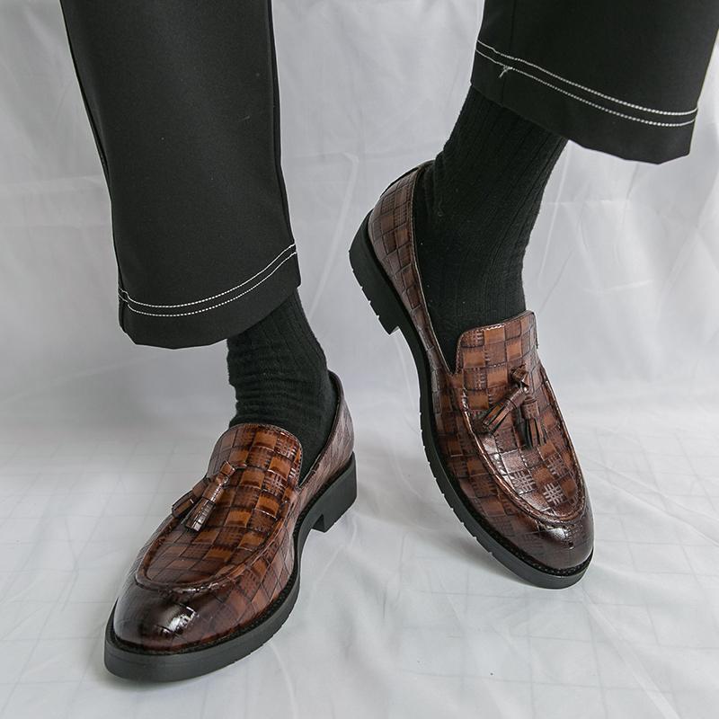 Herr Svart Loafers Läder Brun Formella Affärsskor Bröllopsklädsel Balskor Överdimensionerade