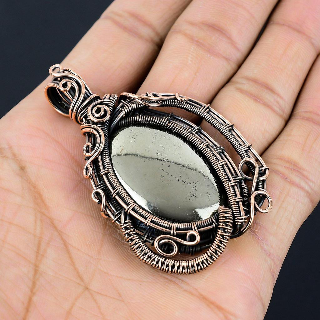 Golden Apache Pyrite Pendant, 999 Copper Wire Wrapped Jewelry, Gemstone Pendant, Gift For Her Handmade Dainty Jewelry