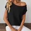 Women Tops Short Sleeve Screw Collar Solid Color T-Shirt Spring Summer Stretchy Pullover Tops Daily Wear