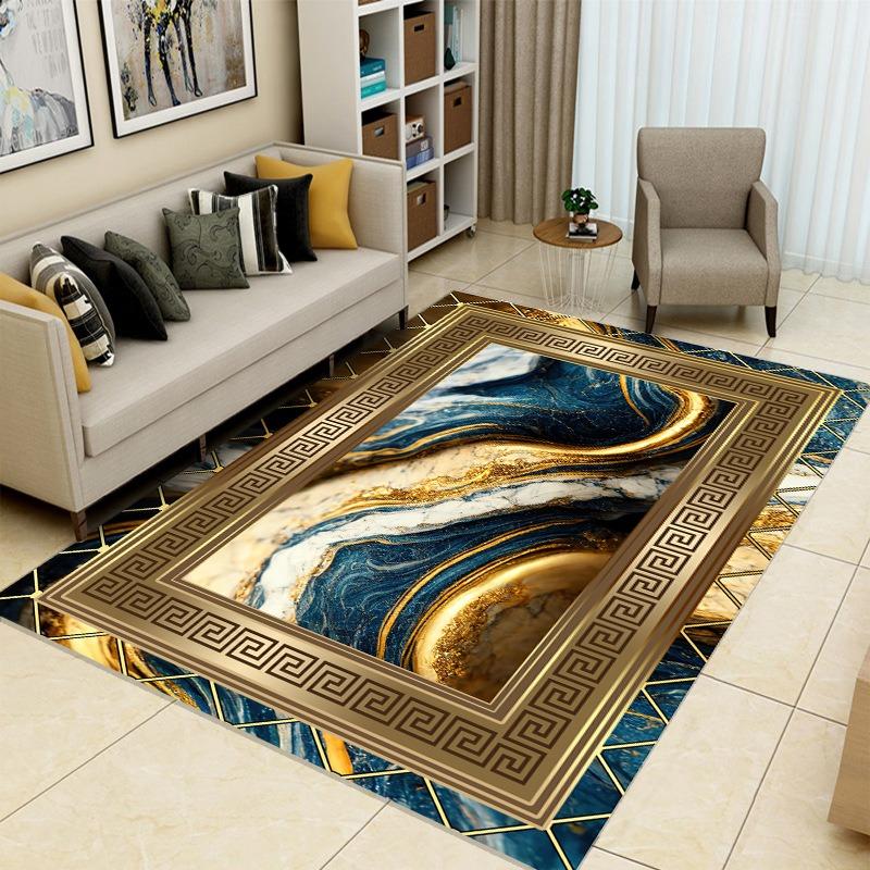 Tappeto Bordo Geometrico Lusso Leggero Moderno Antiscivolo Zerbino Colore a Contrasto Oro Champagne Tappetino Tavolino da Caffè Soggiorno