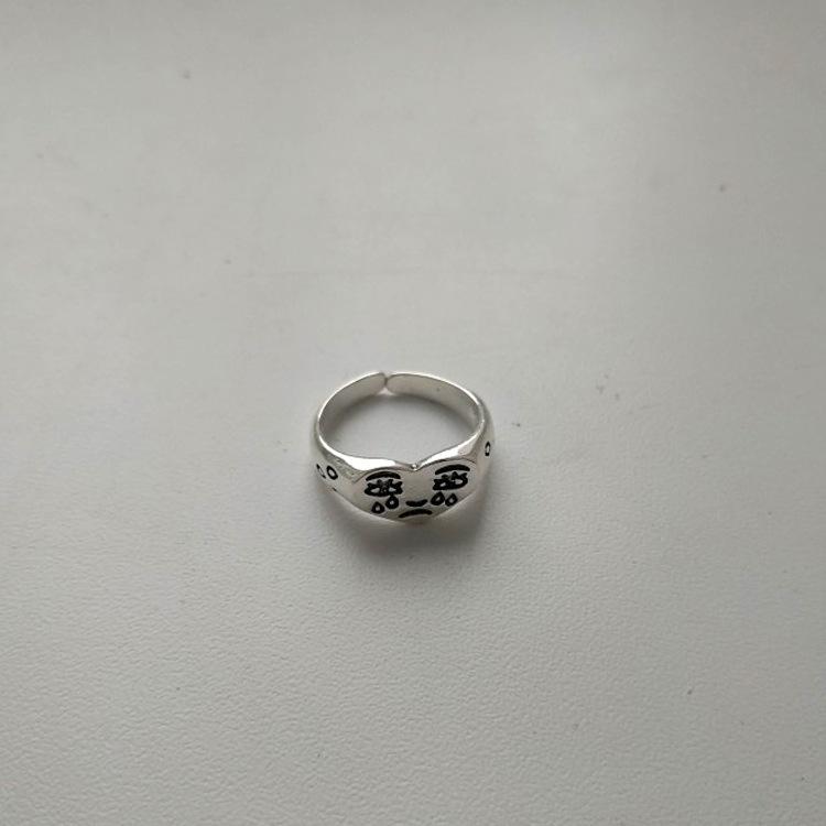 Men and Women Love Crying Faces, Sad Expressions with Teardrop Expressions, Retro Open Rings