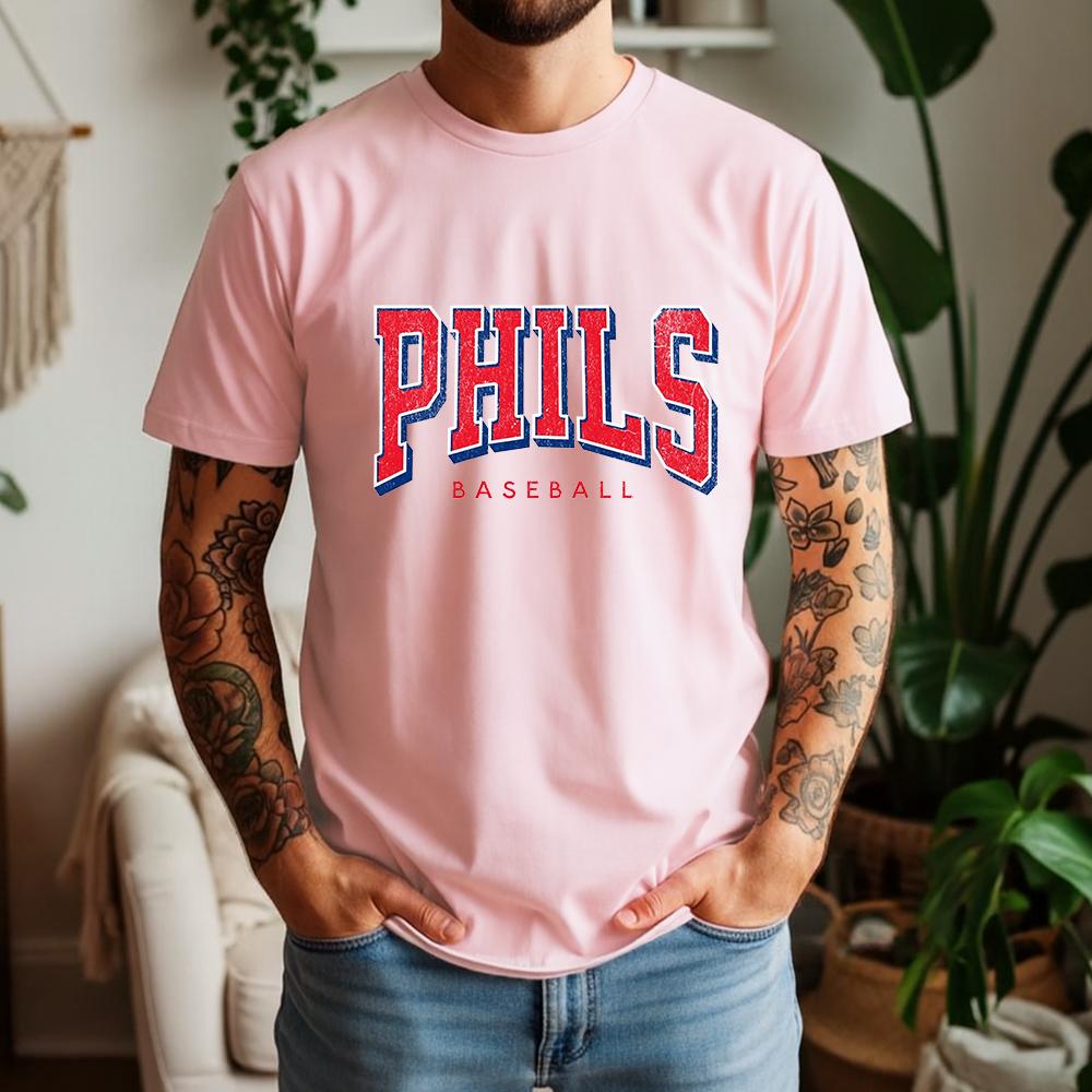 New Summer 100 Cotton Phils Baseball Graphic Oversized Tee Phils Baseball Retro Sporty Style Themed Short Sleeve