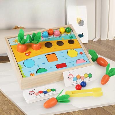 Wooden Shape Cognitive Pairing Radish Clip Beads Color Classification Educational Toys Exercise Fine Hand Movements