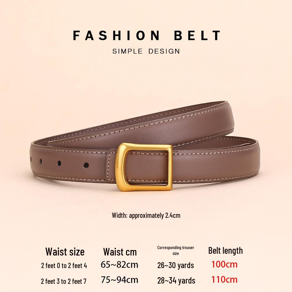 Women's Red Cowhide Leather Belt with Square Buckle - Trendy Decorative Waist Cincher