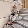 European and American Cross-border 2024 New  Independent Station Linen Loose Casual Vintage Lantern Sleeve Belt Dress