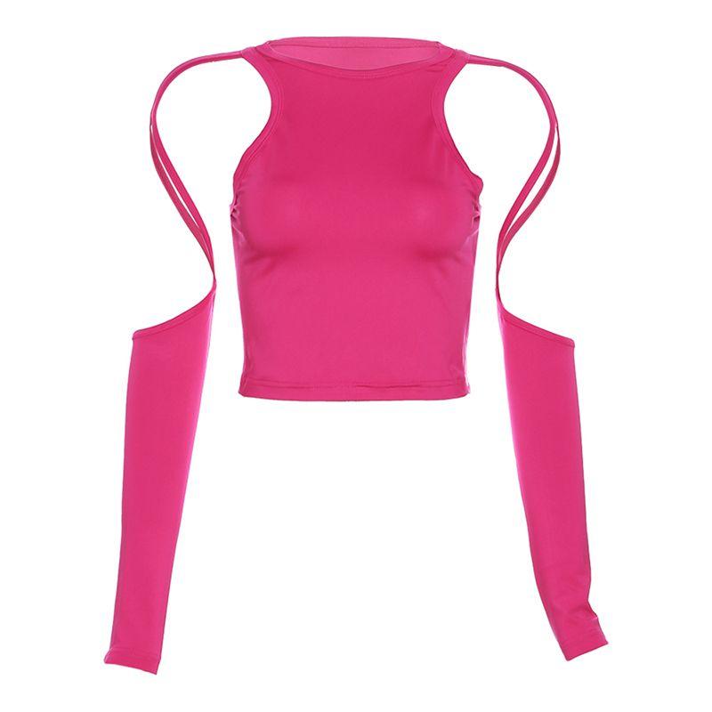 

Sisjuly American Street Cool Feeling Hollow T-shirt Rose Red S