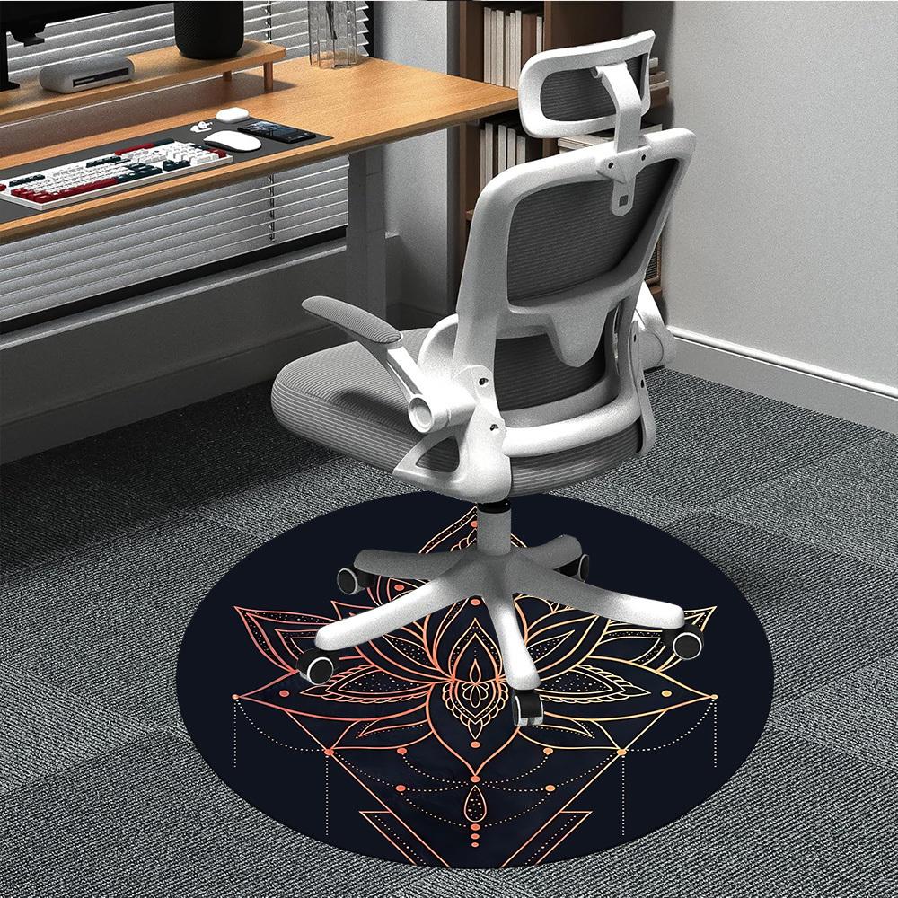 1pc Lotus Mandala Office Round Area Rug, Indoor Mat Suitable For Office, Under Office Chairs Bedroom Living Room Home Decor, Room Deco