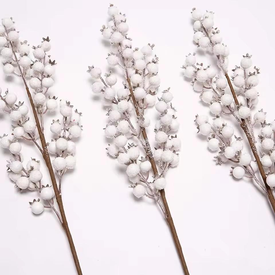 1Pcs Artificial White Berries Stems Christmas Berry Branches For Flowers Arrangements&Home DIY Crafts Fake Snow Tree Decorations