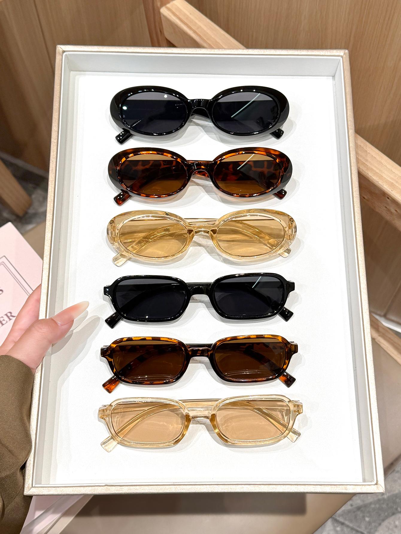 

6Pcs Retro Fashion Oval & Square Frame Sunglasses Set, Stylish and Simple Style, Suitable for Vacation and Street Photography