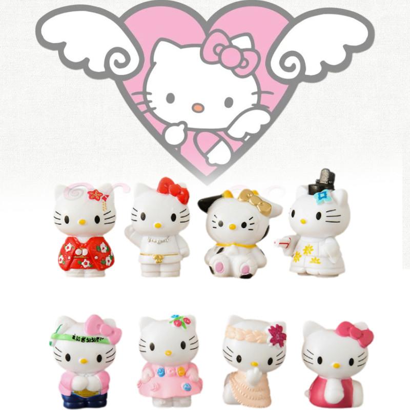 Adorable 8 Piece Hello Kitty Cartoon Figurine Collection Pvc Toy Set For Display