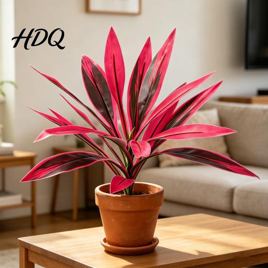 Vibrant Artificial Ferns Large Realistic Fern Dragon's Blood Tree Plants with Pink/Purple Leaves Outdoor Fake UV Resistant for Garden Patio