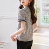 Style Fashionable T-shirt with Spring Webbing Splicing Versatile Base Short Sleeved Top Slim Fit