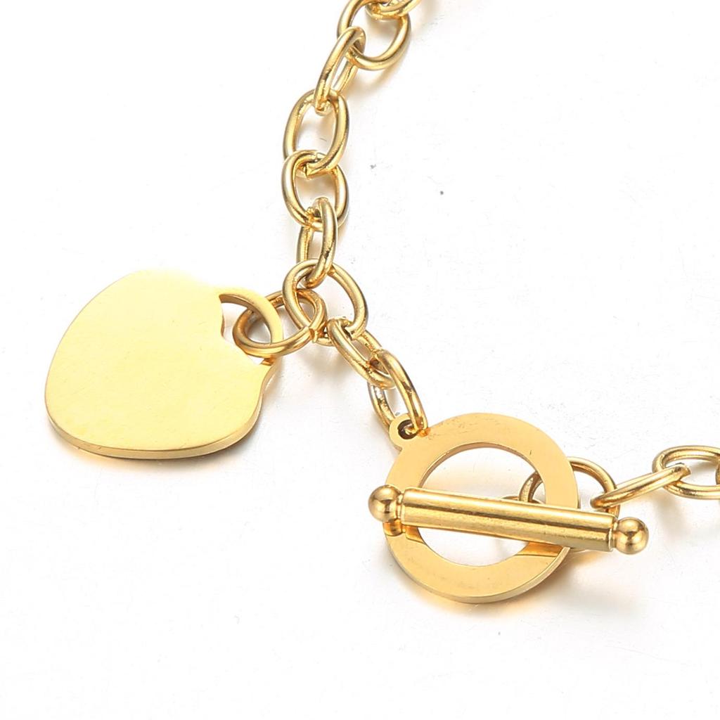 Gold Heart-Shaped Stainless Steel Engraved OT Buckle Bracelet