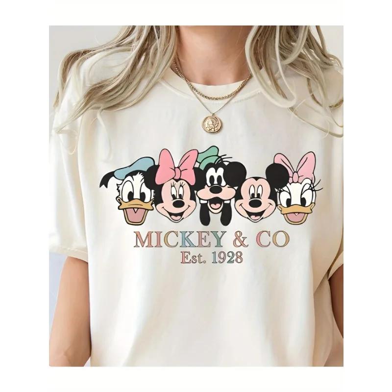 

Disney Разрешает Микки Маус и Компания Классический Принт с Персонажами Женская Футболка Летняя Свободная Повседневная Рубашка с Коротким Рукавом S
