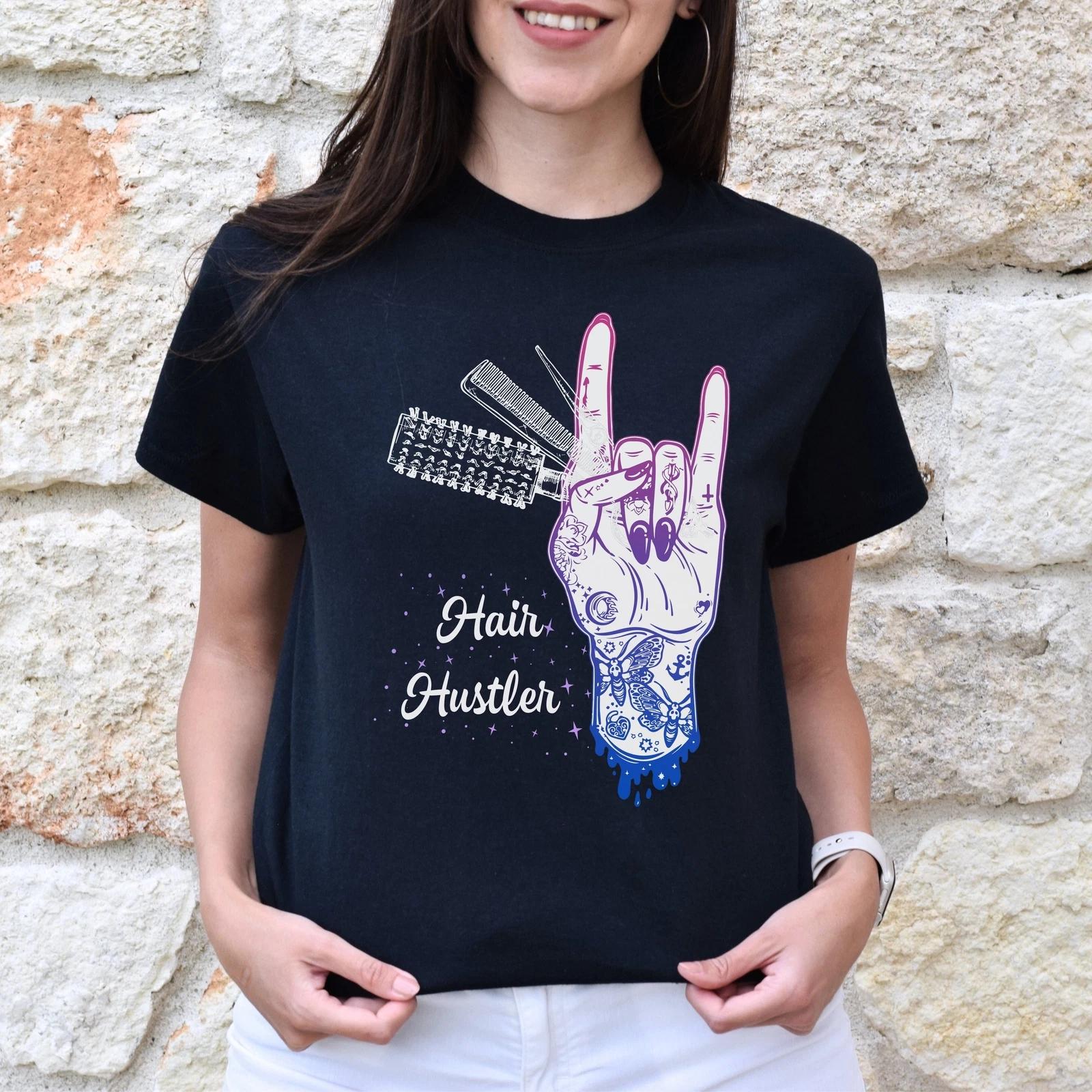 Cool hair hustler Unisex T-shirt hairdresser haircutter tee black dark heather S