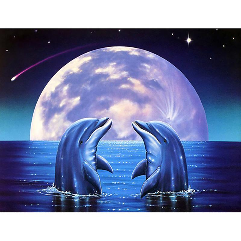 5D Diamond Painting Dolphin Full Round Diamond Embroidery Animals Pictures Of Rhinestones Mosaic Cross Stitch Home Decor