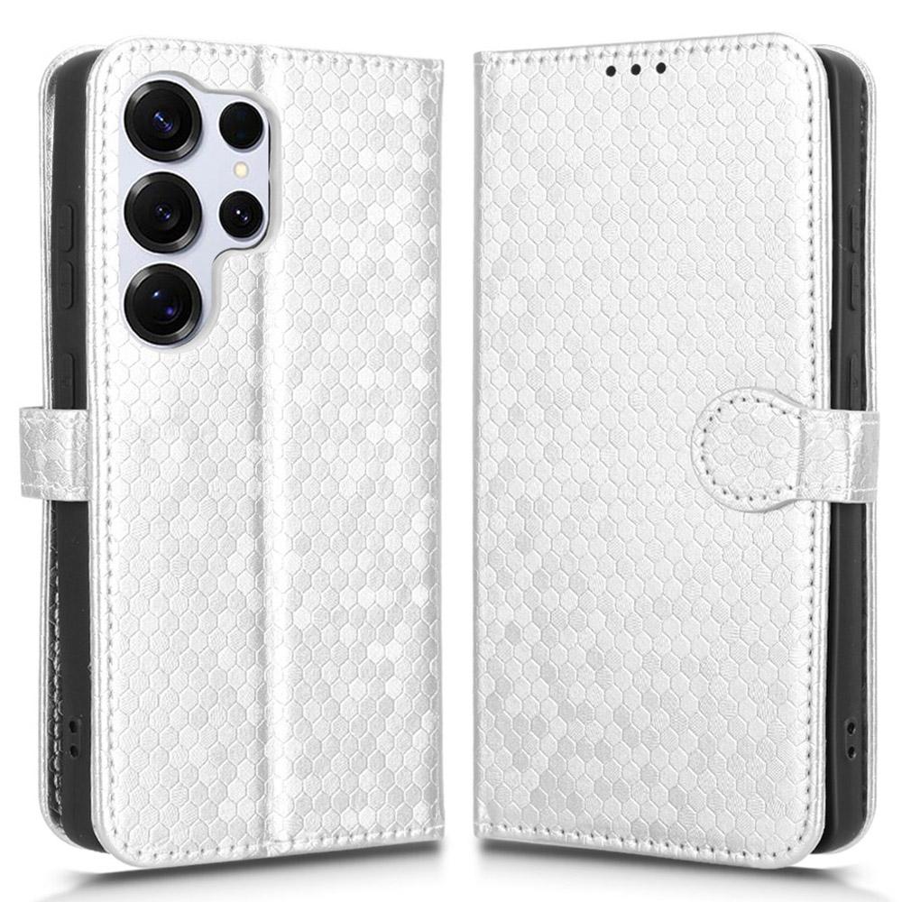

For Samsung Galaxy S25 Ultra Wallet Case Dot Pattern Imprint PU Leather Phone Cover Silver