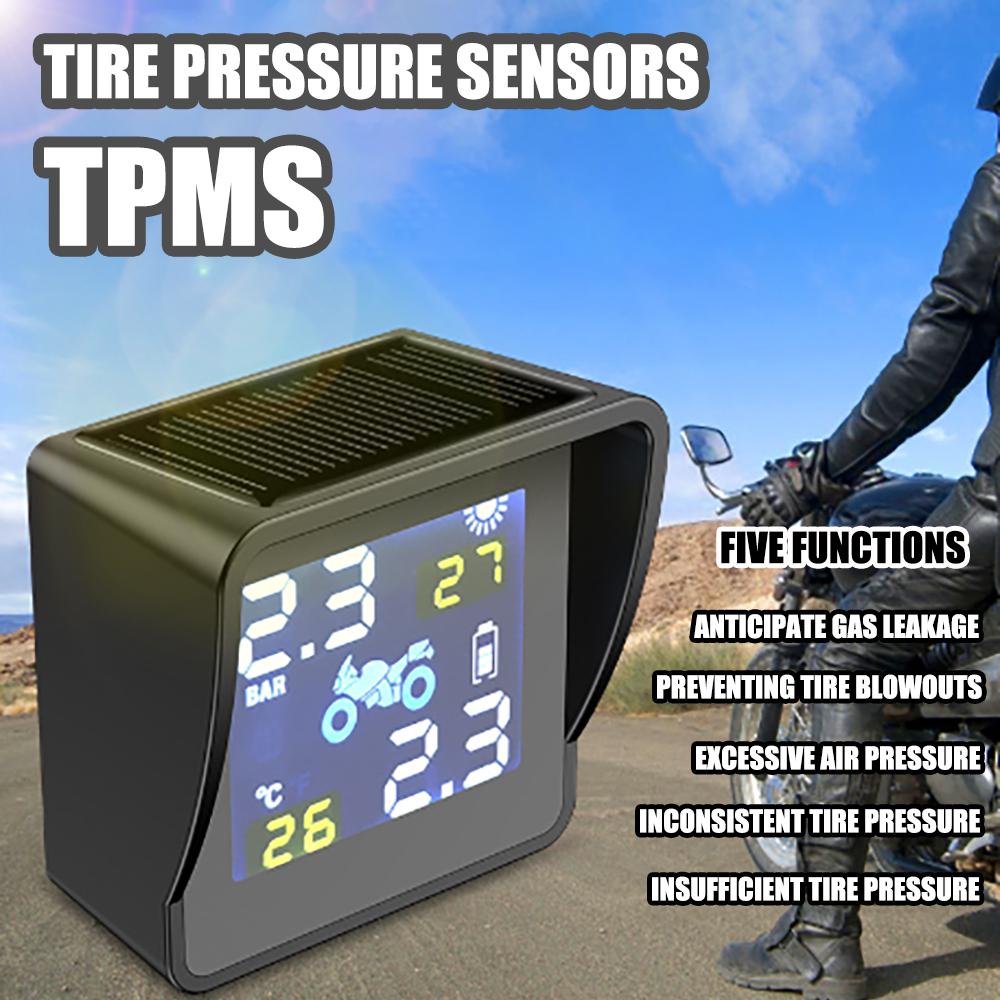 Tire Pressure Sensors Solar Charging Motorcycle TPMS Tire Pressure Tyre Temperature Monitoring Alarm System with 2 Sensors
