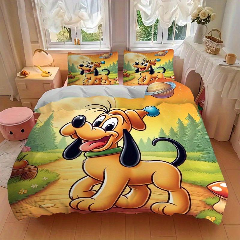 3pcs Cartoon Pluto Printed Duvet Cover Set (1 * Cover+2 * Pillowcase, Without Core), Suitable for Home Bedroom, Guest Room, Dormitory Decoration