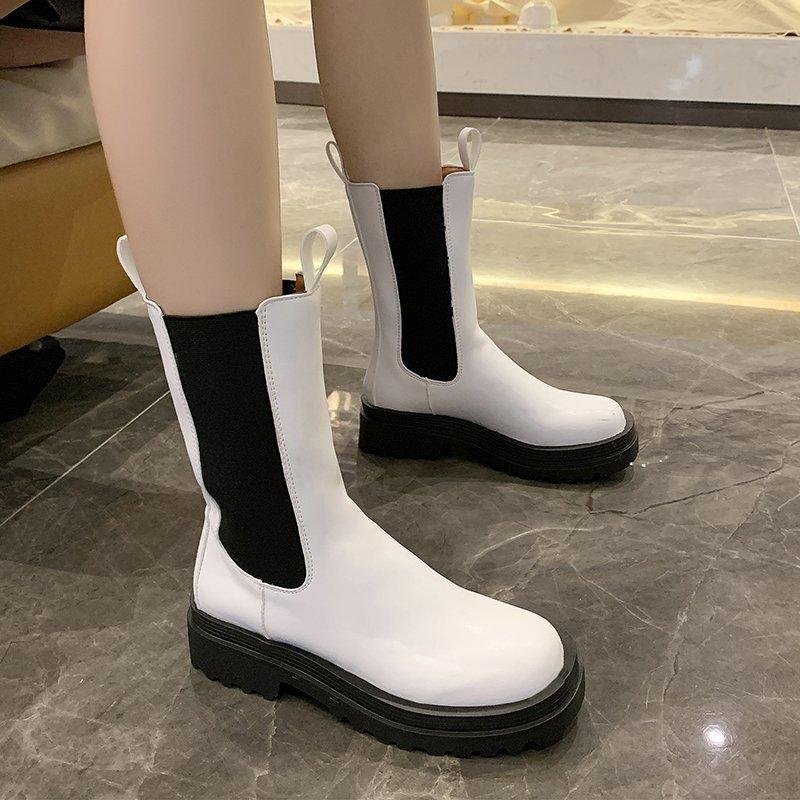 Women's Autumn and Winter Thick Sole Chelsea Boots Women's Retro Mid Length Boots