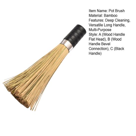 Bambusový kartáč na hrnce Hloubkové čištění Šikmá hlava Design s dlouhou rukojetí Čistič hrnců Snadné čištění Multifunkční čistič kuchyně