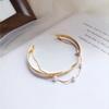 Girls Fashion Jewelry Chunky Temperament Open Bangles Link Chain Metal Cuff Pearl Bracelets
