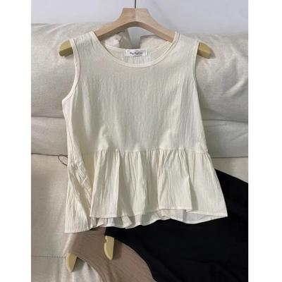 Women's Crew Neck Sleeveless Tank Top Textured Fabric Peplum Hem Casual Blouse