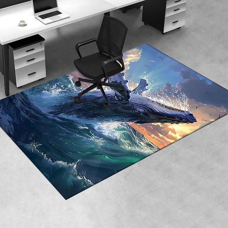 Whale Theme Office Carpet Chair Mat: Large Size, Non Slip Desk Pad for Home Decor, Suitable for Bedroom, Living Room, and Various Rooms