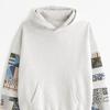 Unisex Hoodie with Big Pocket Retro Printing Long Sleeves Loose Hooded Solid Color Elastic Cuffs Hip Hop Streetwear Top