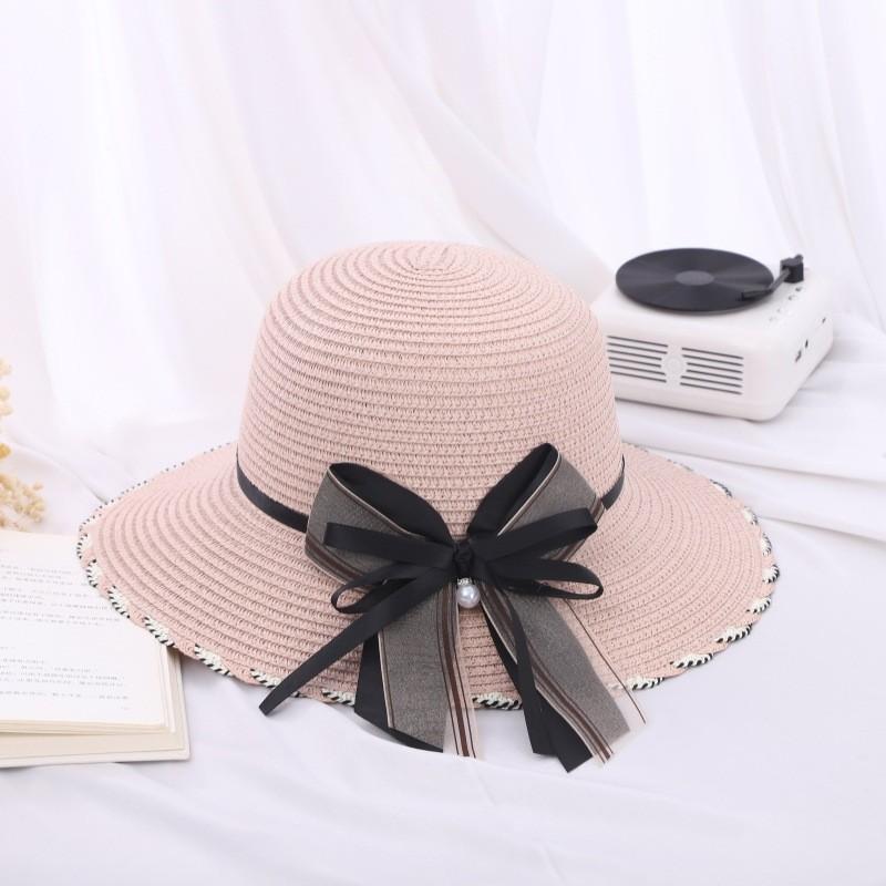 Polyester Sun Hat With Large Brim And Bow For Summer Beach Outings