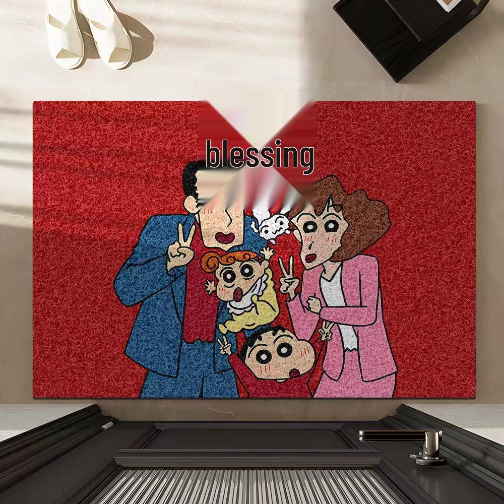 Crayon Shin-chan New Year Red Festive Entrance Doormat - Wear-resistant Carpet for Living Room & Hallway 50×80cm