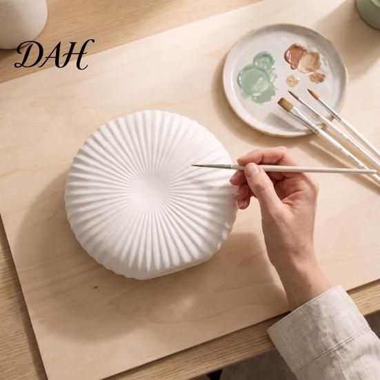 Modern Entrance Table Decor Oblate Circular Radial Texture Decorative Vase, Floral Container for Living Room Entryway, Dining Flower Vessel