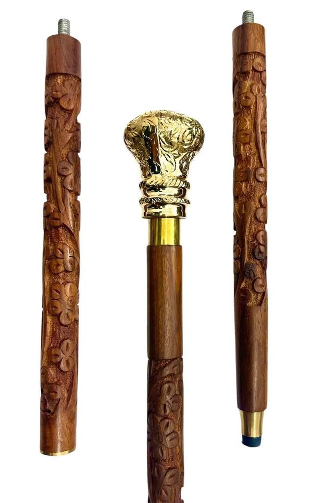 Handmade Antique Style Wooden Walking Stick: Solid Brass Handle Stylish walking cane