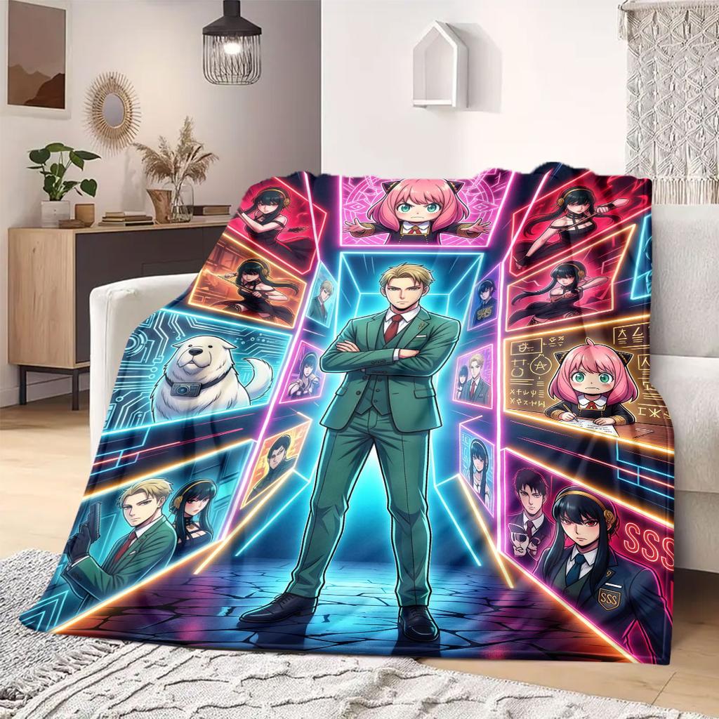 Spy X Family Beautiful Cartoon Flannel Blanket, Printed Decorative Throw, Warm and Soft for Bedroom, Sofa Outdoor_LIAN