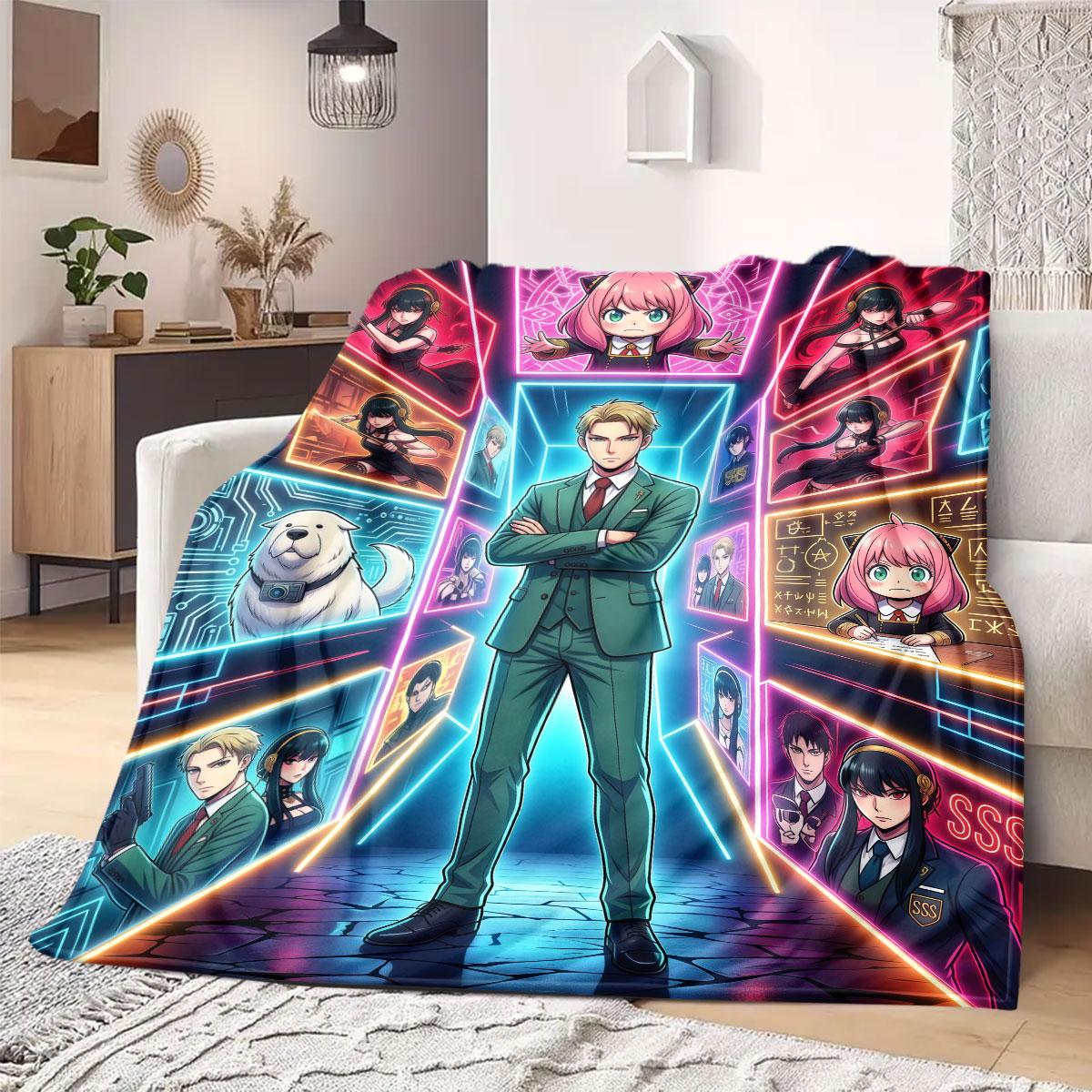 Spy x Family Beautiful Cartoon Flannel Blanket, Printed Decorative Throw, Warm and Soft for Bedroom, Sofa Outdoor_LIAN 75x90cm